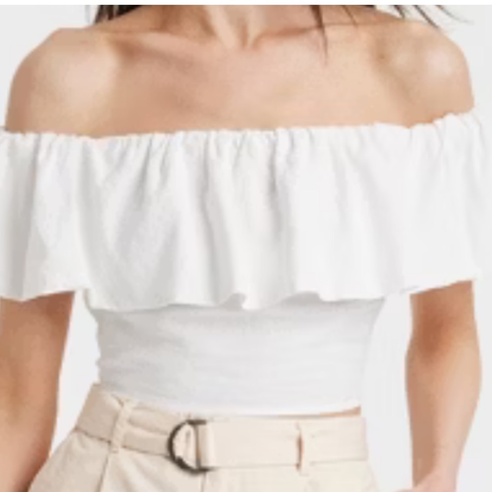 Women's Slim Fit Ruffle Sleeve Off the Shoulder Linen Blouse - A New Day